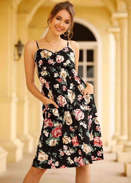 casual sundress female summer beach dress with pocket floral print midi dresses boho holiday spaghetti strap backless dress 210625, Black;gray
casual sundress female summer beach dress with pocket floral print midi dresses boho holiday spaghetti strap backless dress 210625, Black;gray