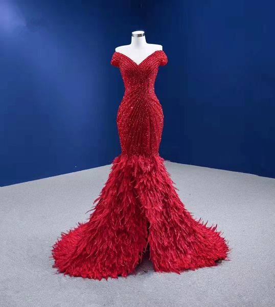 red sparkly sequins pearls feather evening dresses side split mermaid formal party dress prom gowns off shoulder robe de mariée, Black;red
red sparkly sequins pearls feather evening dresses side split mermaid formal party dress prom gowns off shoulder robe de mariée, Black;red