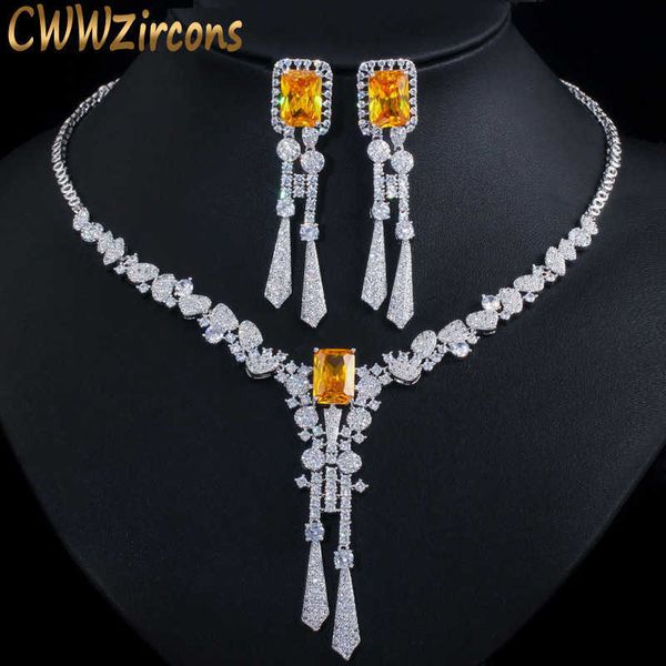 cwwzircons luxury yellow cz stone dangle drop long tassel wedding earrings necklace big dubai bridal dress jewelry sets t375 h1022, Silver
cwwzircons luxury yellow cz stone dangle drop long tassel wedding earrings necklace big dubai bridal dress jewelry sets t375 h1022, Silver