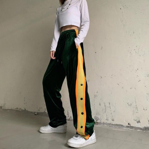 women's pants & capris side button slip velvet straight women color contrast lady trousers, Black;white
women's pants & capris side button slip velvet straight women color contrast lady trousers, Black;white