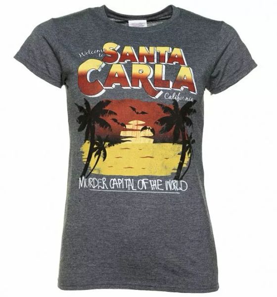 women's welcome to santa carla fitted t-shirt, White;black
