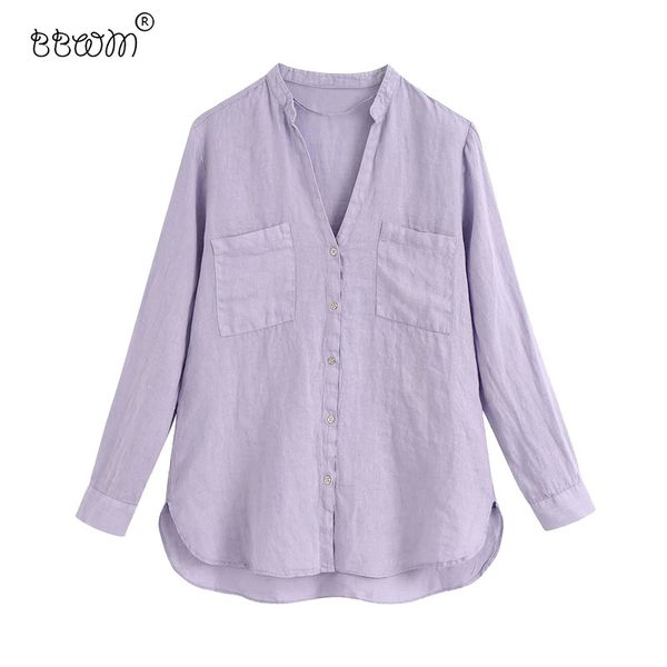 women fashion purple pockets linen blouses vintage female long sleeve buttons shirts casual chic 210520, White
women fashion purple pockets linen blouses vintage female long sleeve buttons shirts casual chic 210520, White
