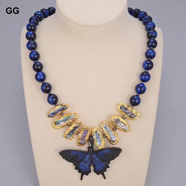 guaiguai jewelry natural blue tigers eye round smooth gold color black biwa pearl necklace cz butterfly pendant 20" for women chains, Silver
guaiguai jewelry natural blue tigers eye round smooth gold color black biwa pearl necklace cz butterfly pendant 20" for women chains, Silver