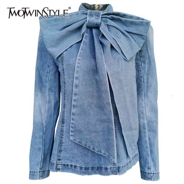 twotwinstyle patchwork bow denim women's jacket stand collar long sleeve vintage ruched jackets for female fashion clothing 210914, Black;brown
twotwinstyle patchwork bow denim women's jacket stand collar long sleeve vintage ruched jackets for female fashion clothing 210914, Black;brown
