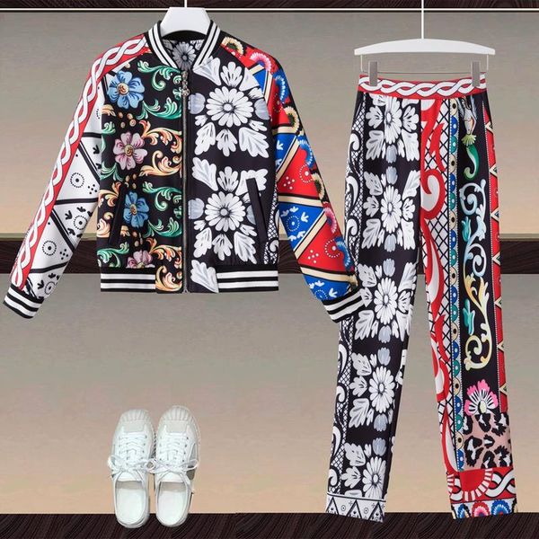 women's two piece pants designer spring autumn fashion office party zipper jacket casual vintage elegant printed suit, White
women's two piece pants designer spring autumn fashion office party zipper jacket casual vintage elegant printed suit, White