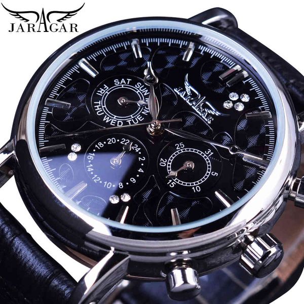 jaragar fashion luxury men automatic mechanical watches fire black leather band 3 sub-wizard 6 hands date, Slivery;brown
jaragar fashion luxury men automatic mechanical watches fire black leather band 3 sub-wizard 6 hands date, Slivery;brown
