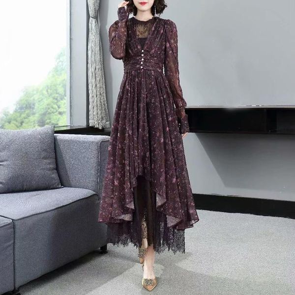 long dress fashion 2021 spring lace lining patchwork sleeve vintage elegant floral casual party dresses, Black;gray
long dress fashion 2021 spring lace lining patchwork sleeve vintage elegant floral casual party dresses, Black;gray