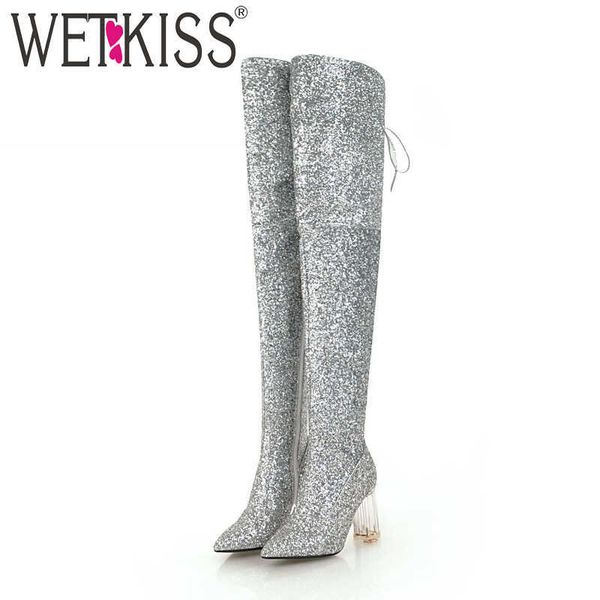 wetkiss sequined cloth women boots lace up footwear transparent unusual high heels female boot over the knee shoes woman winter 210630, Black
wetkiss sequined cloth women boots lace up footwear transparent unusual high heels female boot over the knee shoes woman winter 210630, Black
