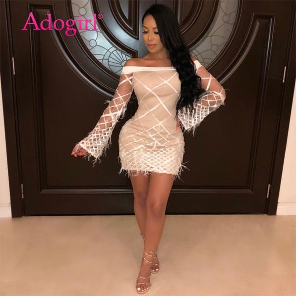 casual dresses adogirl plaid sequins feather mini evening party women off shoulder sheer mesh flare sleeve bodycon club dress, Black;gray
casual dresses adogirl plaid sequins feather mini evening party women off shoulder sheer mesh flare sleeve bodycon club dress, Black;gray