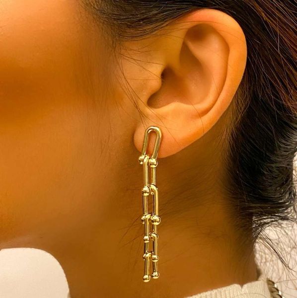 2021 new personality cold wind female u-shaped round bead chain earrings, Black