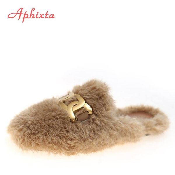 aphixta 2021 furry winter warm metal chain buckle home slippers women flip flop round toe mules shoes indoor female, Black
aphixta 2021 furry winter warm metal chain buckle home slippers women flip flop round toe mules shoes indoor female, Black