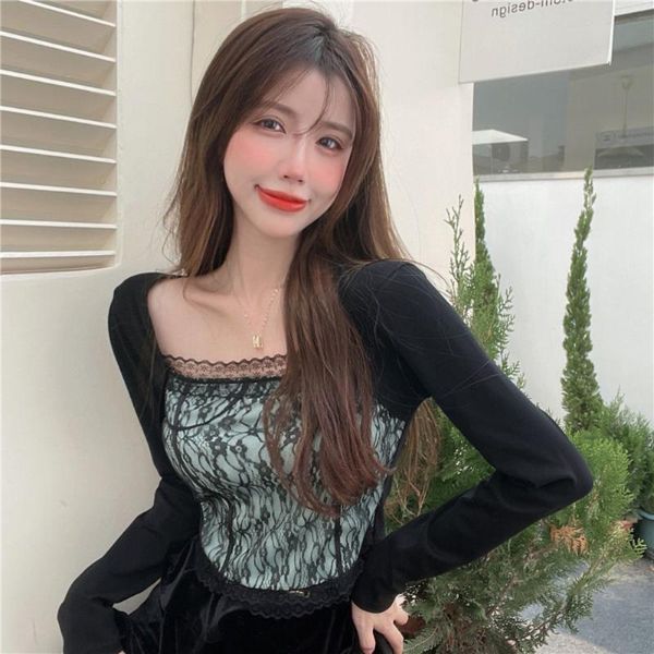 women's t-shirt women lace sweet fashion long sleeve square collar false two patchwork madam base coat models for early fall 2021, White
women's t-shirt women lace sweet fashion long sleeve square collar false two patchwork madam base coat models for early fall 2021, White