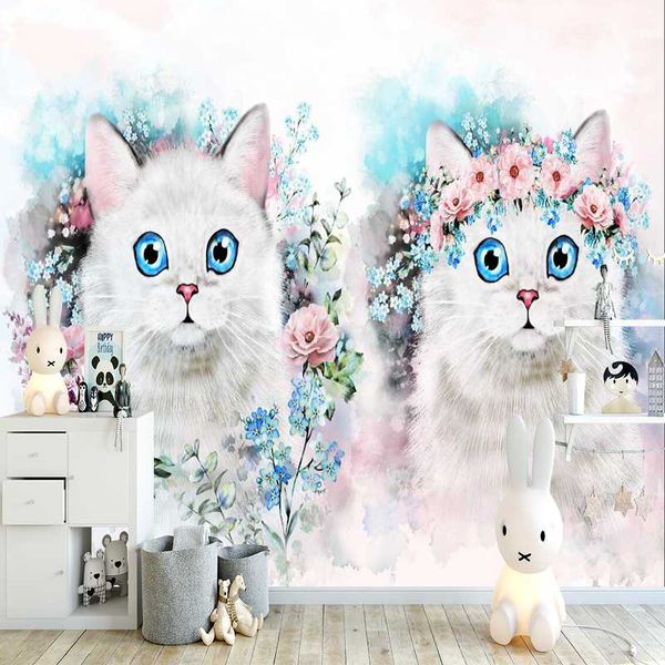 milofi 3d custom wallpaper blue eyed double cat illustration wallpapers