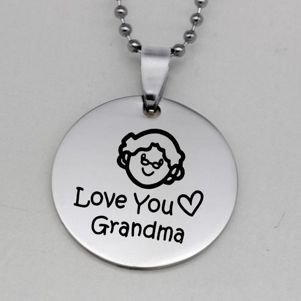 pendant necklaces "love you grandma" disc necklace personality stainless steel jewelry souvenir gift for grandma yp6833, Silver
pendant necklaces "love you grandma" disc necklace personality stainless steel jewelry souvenir gift for grandma yp6833, Silver