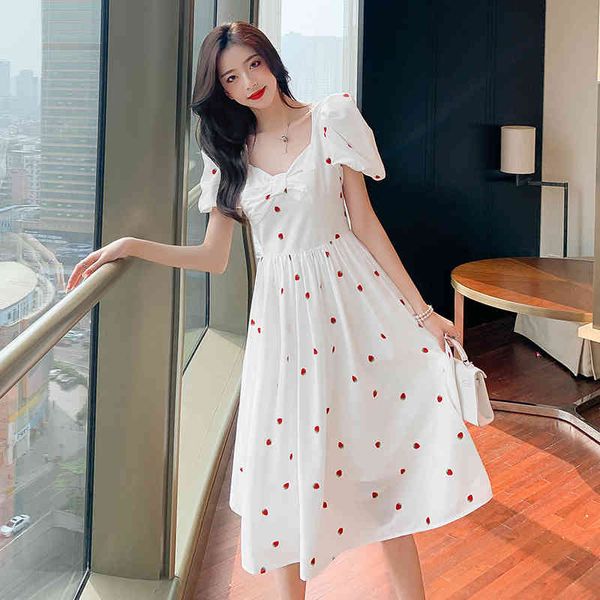 llzacoosh summer korean strawberry print women vintage white square collar puff sleeve slim draped a line dresses clothes 210514, Black;gray
llzacoosh summer korean strawberry print women vintage white square collar puff sleeve slim draped a line dresses clothes 210514, Black;gray