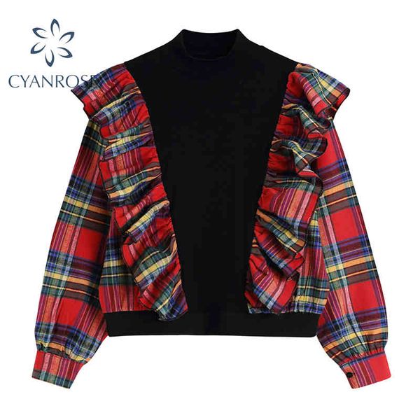 women vintage fake two piece plaid blouse spliced ruffle long sleeve retro ins korean shirt female fashion elegant jumper 210417, White
women vintage fake two piece plaid blouse spliced ruffle long sleeve retro ins korean shirt female fashion elegant jumper 210417, White