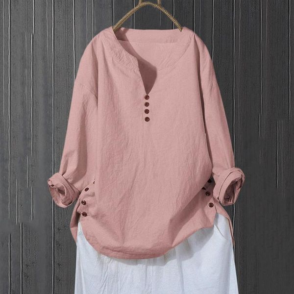 women's blouses & shirts 40# oversized blouse women cotton linen o neck casual button long sleeve pullover solid color female, White
women's blouses & shirts 40# oversized blouse women cotton linen o neck casual button long sleeve pullover solid color female, White