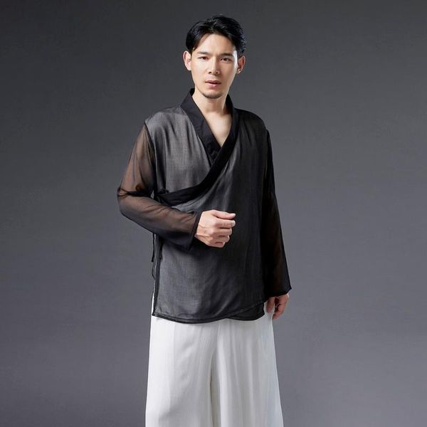 men's casual shirts men clothing 2021 black chinese style chiffon hanfu jacket stand-up collar youth cotton linen camisas para hombre, White;black
men's casual shirts men clothing 2021 black chinese style chiffon hanfu jacket stand-up collar youth cotton linen camisas para hombre, White;black