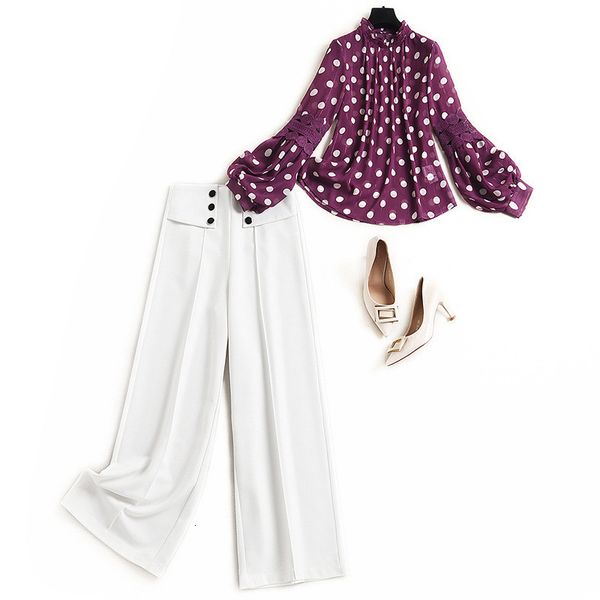 pant elegant spring fashion women's piece lantern designers dot shirt and pants office clothes, White
pant elegant spring fashion women's piece lantern designers dot shirt and pants office clothes, White