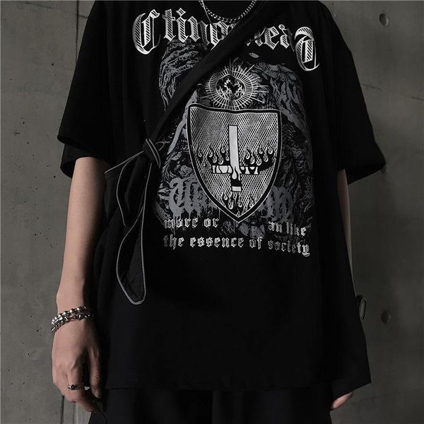 men's t-shirts letter printed t-shirt short-sleeved 2021 summer korean fashion dark vintage hip-hop cross loose half sleeve trend, White;black
men's t-shirts letter printed t-shirt short-sleeved 2021 summer korean fashion dark vintage hip-hop cross loose half sleeve trend, White;black