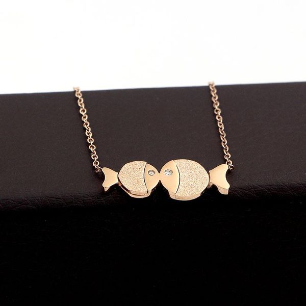 small and large frosted clown fish rose-gold necklace, personality versatile pisces clavicle chain,fashion jewel,gift for lover chokers, Golden;silver