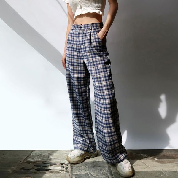 tailored wide leg trousers in women pants blue plaid, Black;white
tailored wide leg trousers in women pants blue plaid, Black;white