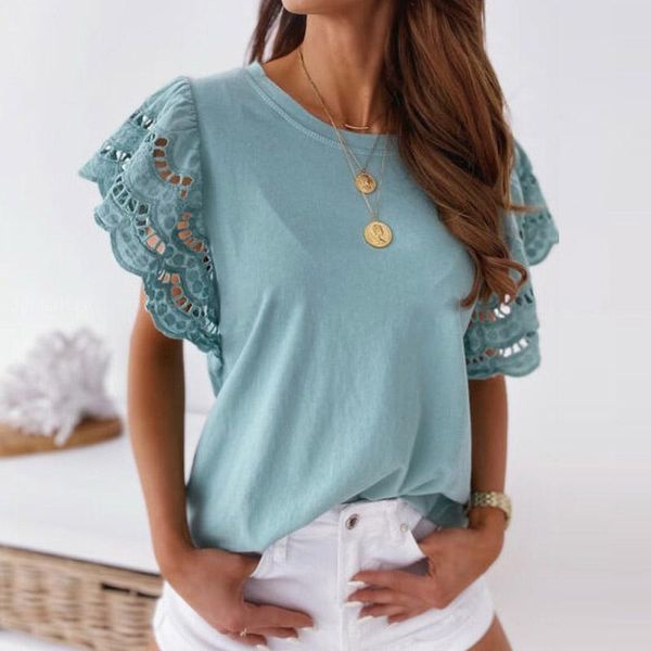 women's blouses & shirts summer women o-neck solid pullover blouse elegant patchwork hollow out short sleeve lady casual streetear femm, White
women's blouses & shirts summer women o-neck solid pullover blouse elegant patchwork hollow out short sleeve lady casual streetear femm, White