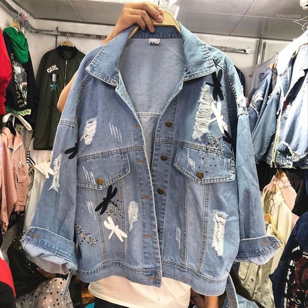 women's jackets 2021 long sleeve outwear autumn holes jeans jacket female casual dragonfly patch loose denim coat all-match, Black;brown
women's jackets 2021 long sleeve outwear autumn holes jeans jacket female casual dragonfly patch loose denim coat all-match, Black;brown