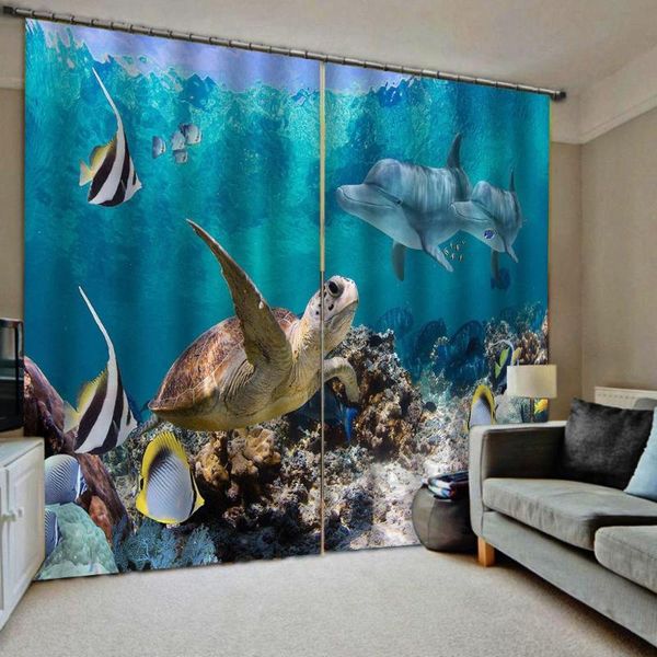curtain & drapes blue 3d luxury blackout window living room ocean dolphin curtains