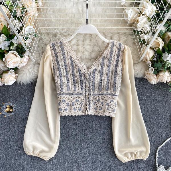 chic retro crochet hollowed out cardigan autumn women's v neck long sleeve short casual blouse p413 blouses & shirts, White
chic retro crochet hollowed out cardigan autumn women's v neck long sleeve short casual blouse p413 blouses & shirts, White