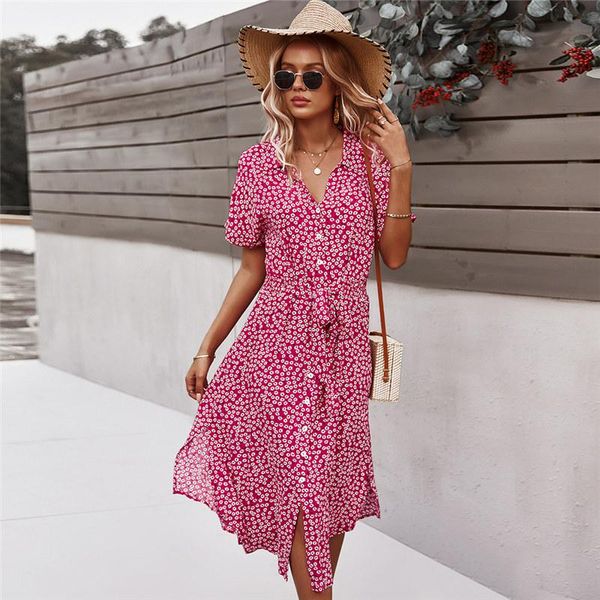 casual dresses 2021 spring bandage dress women short sleeve button floral print for woman summer holiday style, Black;gray
casual dresses 2021 spring bandage dress women short sleeve button floral print for woman summer holiday style, Black;gray