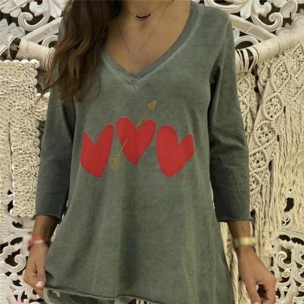 women's t-shirt fashion t shirt women casual love heart printed long sleeved v-neck loose roupas femininas, White
women's t-shirt fashion t shirt women casual love heart printed long sleeved v-neck loose roupas femininas, White
