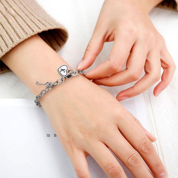 link, chain letter charm bracelet stainless steel jewelry fashion silver color heart for woman gift bryzaxah, Black
link, chain letter charm bracelet stainless steel jewelry fashion silver color heart for woman gift bryzaxah, Black
