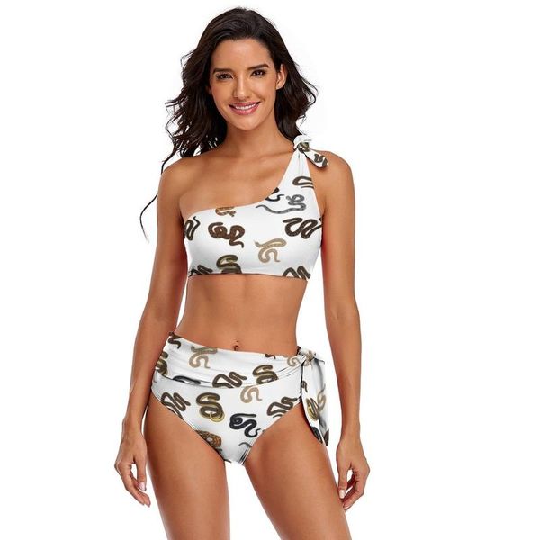 snake bikini swimsuit high leg normal fitness swimwear teen fashionable two piece bathing suit one-piece suits