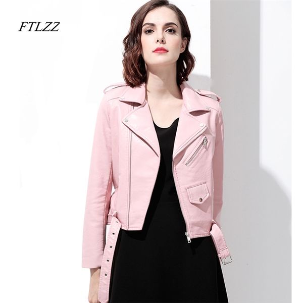 women autunm winter pink faux leather jackets soft pu punk coat lady bomber motorcycle cool outerwear with belt 210430, Black
women autunm winter pink faux leather jackets soft pu punk coat lady bomber motorcycle cool outerwear with belt 210430, Black