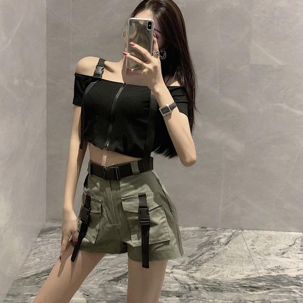 women's t-shirt streetwear black hip hop t shirt slash neck women summer navel crop top, White
women's t-shirt streetwear black hip hop t shirt slash neck women summer navel crop top, White