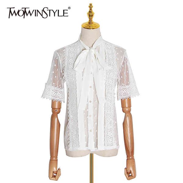 casual patchwork lace women shirt up bow collar short sleeve perspective blouse for female clothing fashion 210524, White
casual patchwork lace women shirt up bow collar short sleeve perspective blouse for female clothing fashion 210524, White
