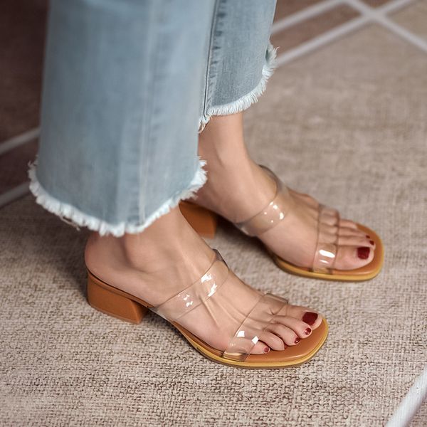 sandals summer transparent thick women's heel shoes outer wear square heels all-match slippers bkrk, Black
sandals summer transparent thick women's heel shoes outer wear square heels all-match slippers bkrk, Black