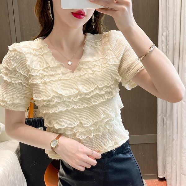women's t-shirt hanbeigang 2021 summer v-neck wild foreign wavy short-sleeved shirt fashion casual solid color commuter slim, White
women's t-shirt hanbeigang 2021 summer v-neck wild foreign wavy short-sleeved shirt fashion casual solid color commuter slim, White