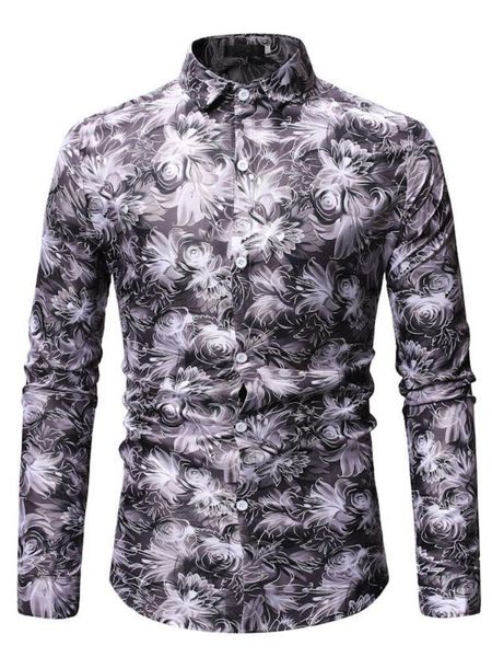 men's casual shirts shirt long-sleeved fashion trend printed, White;black
men's casual shirts shirt long-sleeved fashion trend printed, White;black