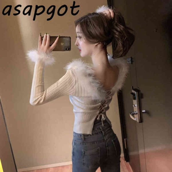 white knitted autumn fashion long sleeve v neck back bandage & tees patchwork t-shirts temperament chic 210429
white knitted autumn fashion long sleeve v neck back bandage & tees patchwork t-shirts temperament chic 210429