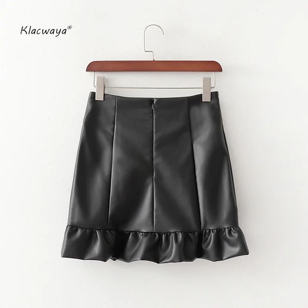 women solid mini skirts fashion ladies ruffles faux leather a-line above knee chic female club 210521, Black
women solid mini skirts fashion ladies ruffles faux leather a-line above knee chic female club 210521, Black