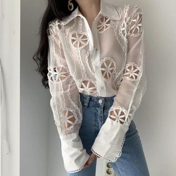 women's blouses & shirts hollow out floral embroidery temperament shirt women see through long sleeve loose white blouse t
women's blouses & shirts hollow out floral embroidery temperament shirt women see through long sleeve loose white blouse t