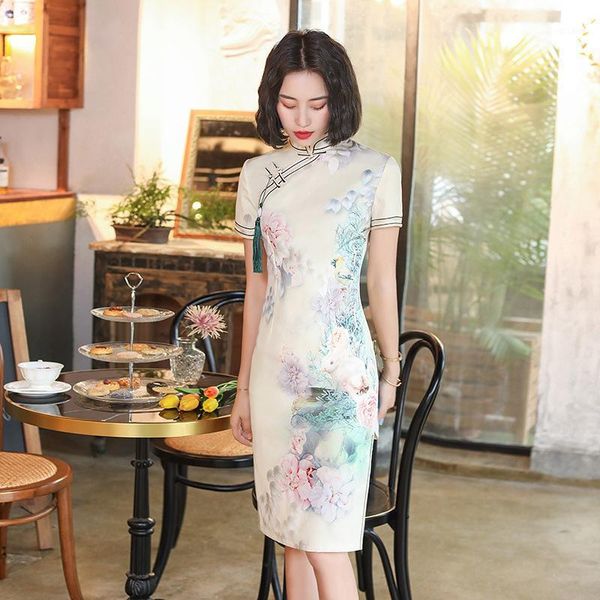 ethnic clothing fzslcyiyi ladies satin silk qipao dress bird pattern traditional chinese knee-length dresses, Red
ethnic clothing fzslcyiyi ladies satin silk qipao dress bird pattern traditional chinese knee-length dresses, Red