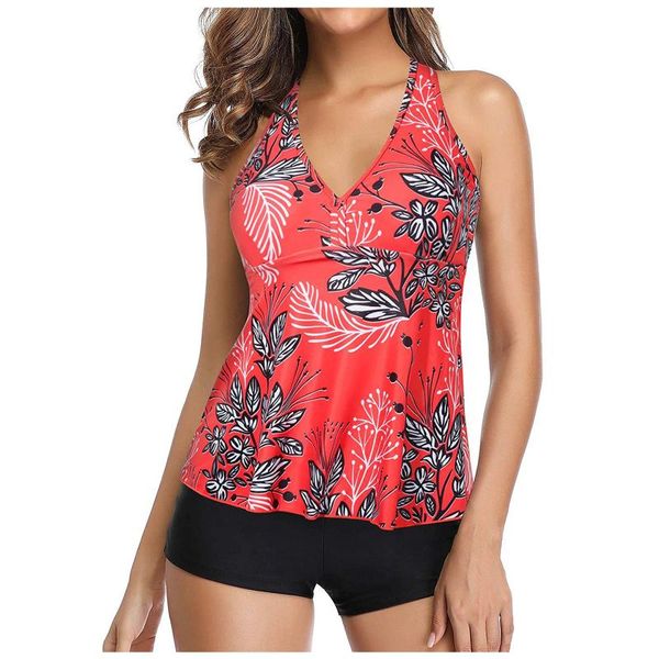 women's swimwear women conservative print strappy back tankini set two piece swimsuits swimdress, White;black
women's swimwear women conservative print strappy back tankini set two piece swimsuits swimdress, White;black