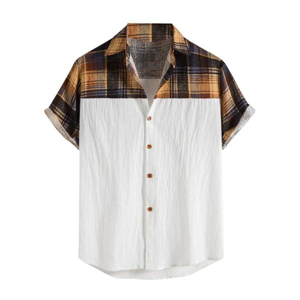 men's casual shirts plaid printed patchwork shirt cotton-linen short sleeve cardigan men man's camisas para hombre, White;black
men's casual shirts plaid printed patchwork shirt cotton-linen short sleeve cardigan men man's camisas para hombre, White;black