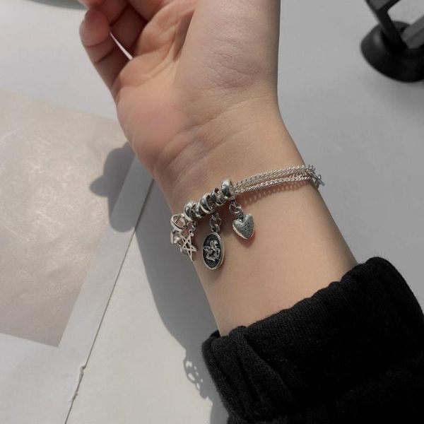 link, chain star round pendant bracelet korean retro fashion love heart shape bangle punk chains accessories women, Black
link, chain star round pendant bracelet korean retro fashion love heart shape bangle punk chains accessories women, Black