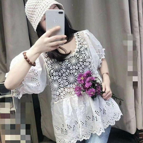 women's blouses & shirts womens lace blouse embroidery blusas solid color hollow out woman tshirts 2021 summer drop women top, White
women's blouses & shirts womens lace blouse embroidery blusas solid color hollow out woman tshirts 2021 summer drop women top, White