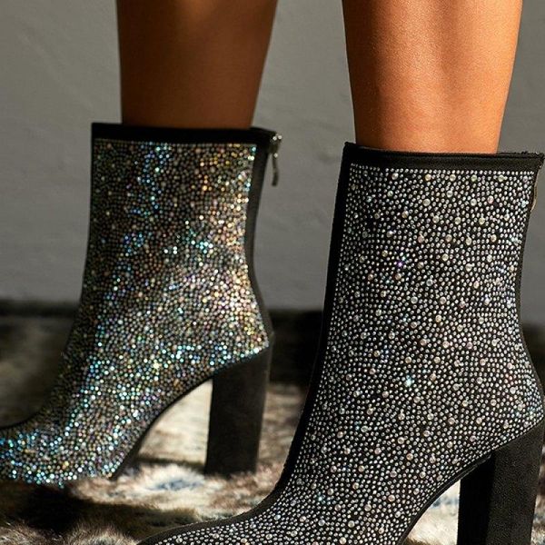 boots rhinestone thick heel high pointed short, Black
boots rhinestone thick heel high pointed short, Black