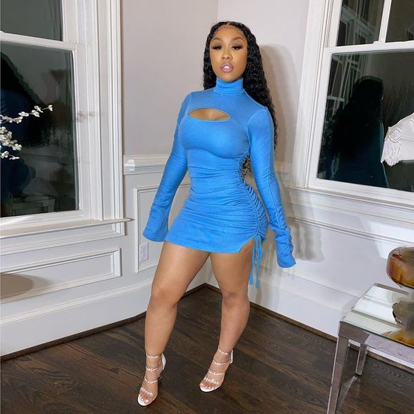 women dress spring autumn solid color long sleeve high collar side drawstring fashion mini hollow clothes casual dresses, Black;gray
women dress spring autumn solid color long sleeve high collar side drawstring fashion mini hollow clothes casual dresses, Black;gray